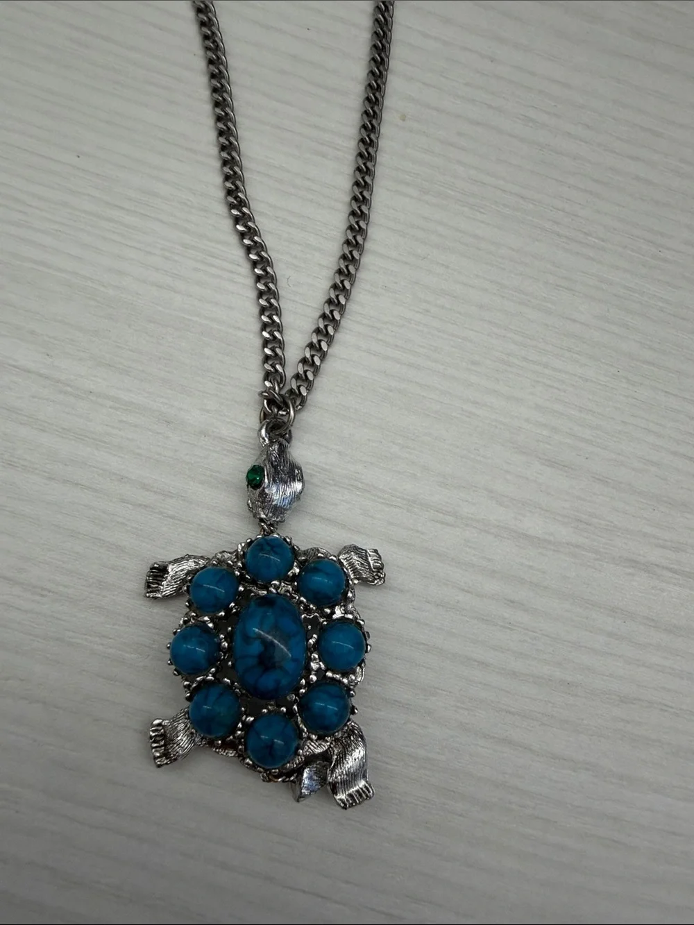 Turquoise Turtle Pendant Necklace - Blue Gem Accent